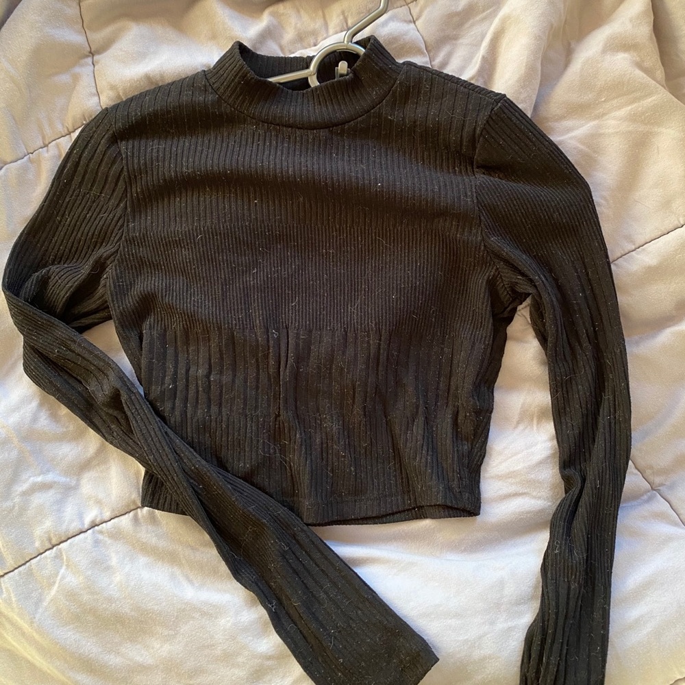 Free People Cropped Mock Neck Long-sleeve Black